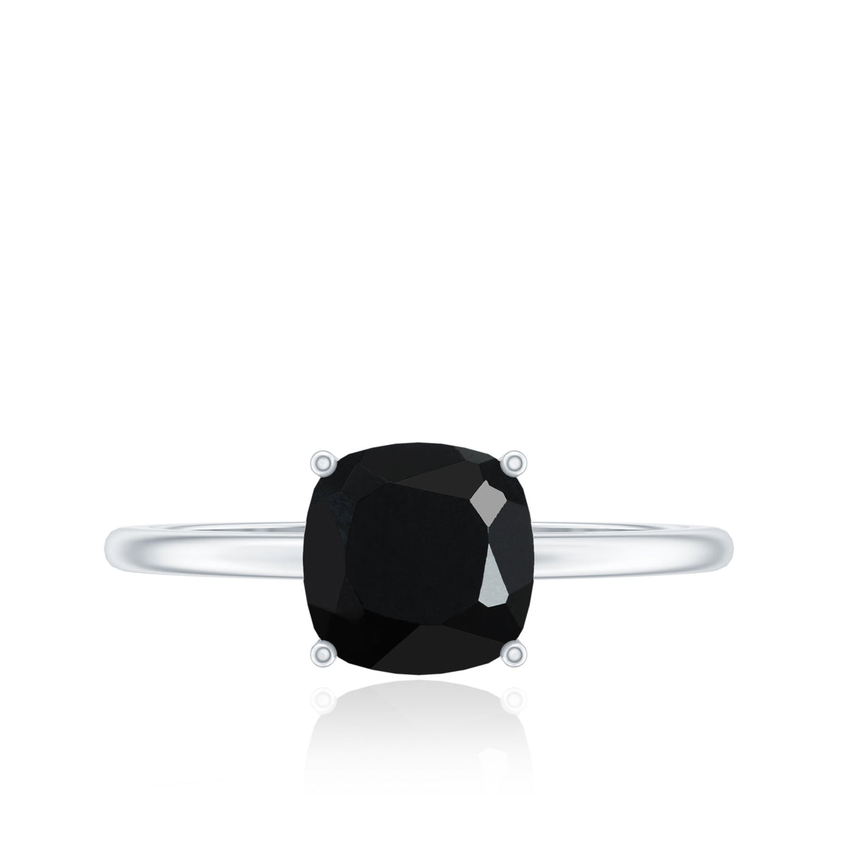 Certified Black Onyx 2 Carat Cushion Cut Engagement Ring