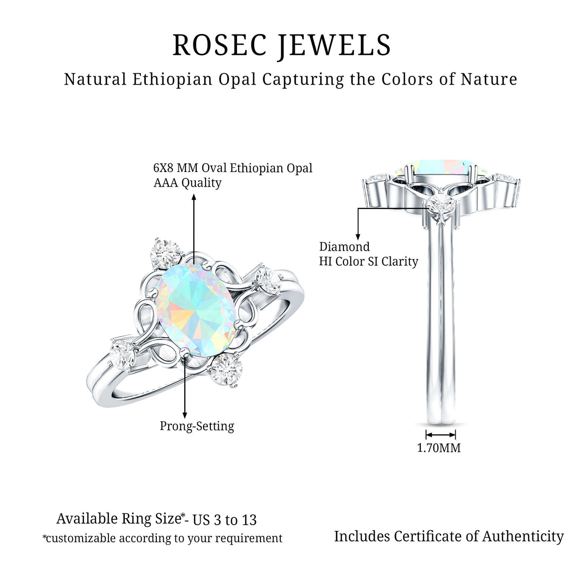 Designer Ethiopian Opal and Diamond  Engagement Ring