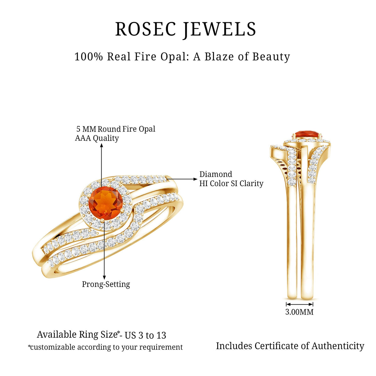 Certified Fire Opal Engagement Ring with Diamond Enhancer