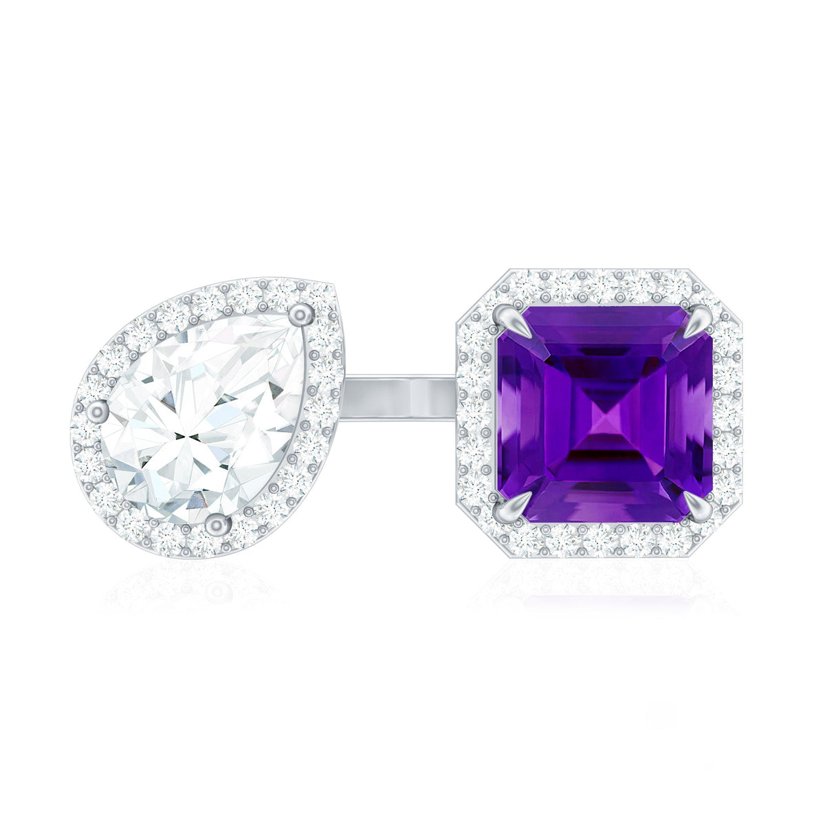Certified Real Amethyst 2 Stone Engagement Ring with Moissanite
