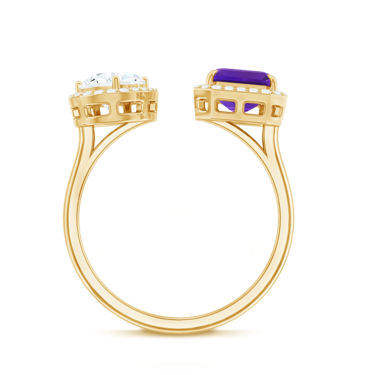 Certified Real Amethyst 2 Stone Engagement Ring with Moissanite
