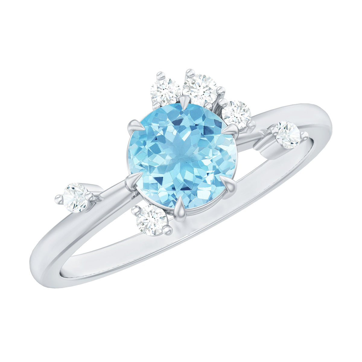 Genuine 0.8 Aquamarine Pre Engagement Ring with Scatter Diamonds