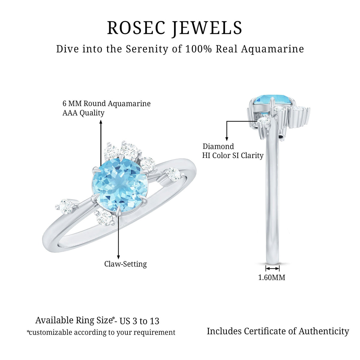 Genuine 0.8 Aquamarine Pre Engagement Ring with Scatter Diamonds
