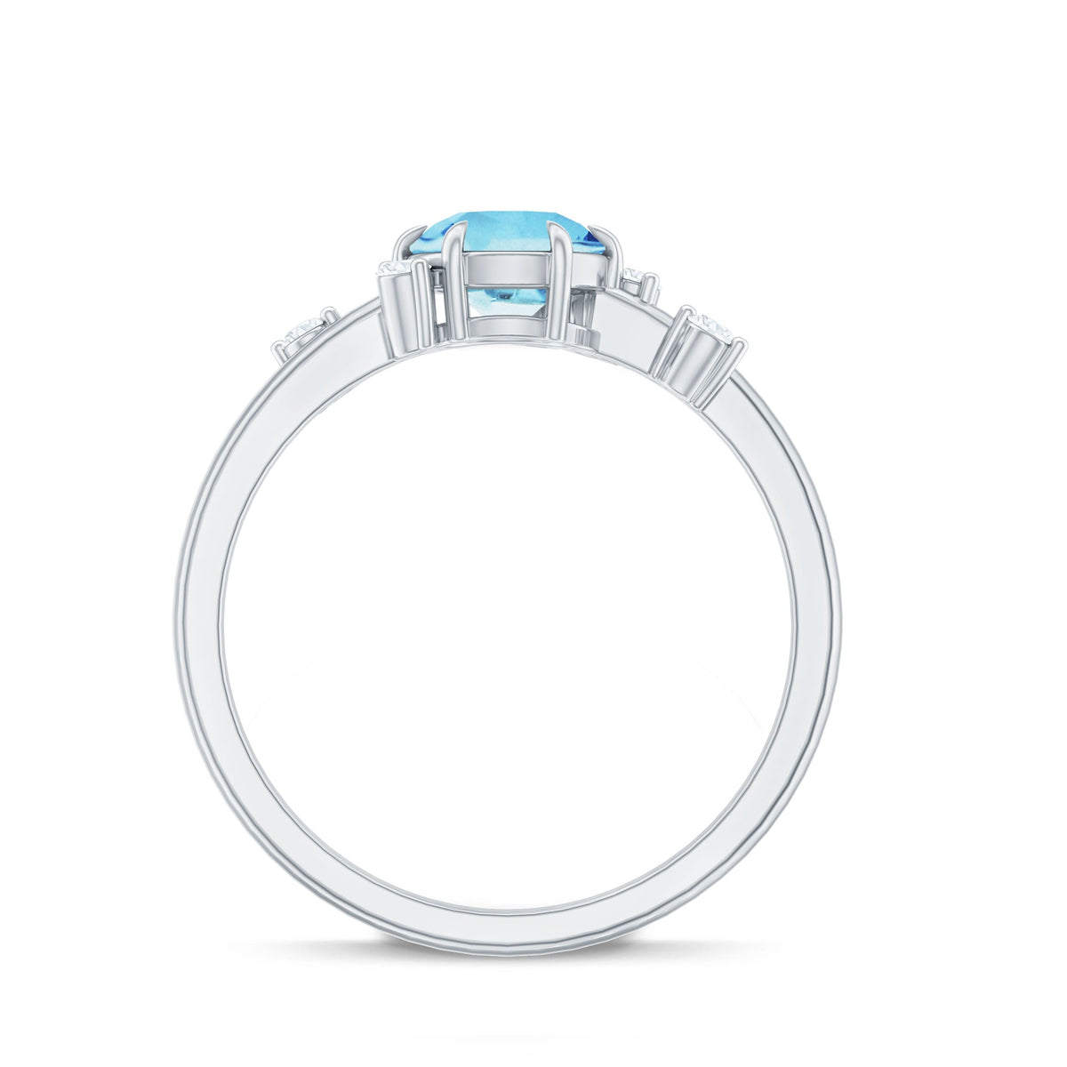 Genuine 0.8 Aquamarine Pre Engagement Ring with Scatter Diamonds