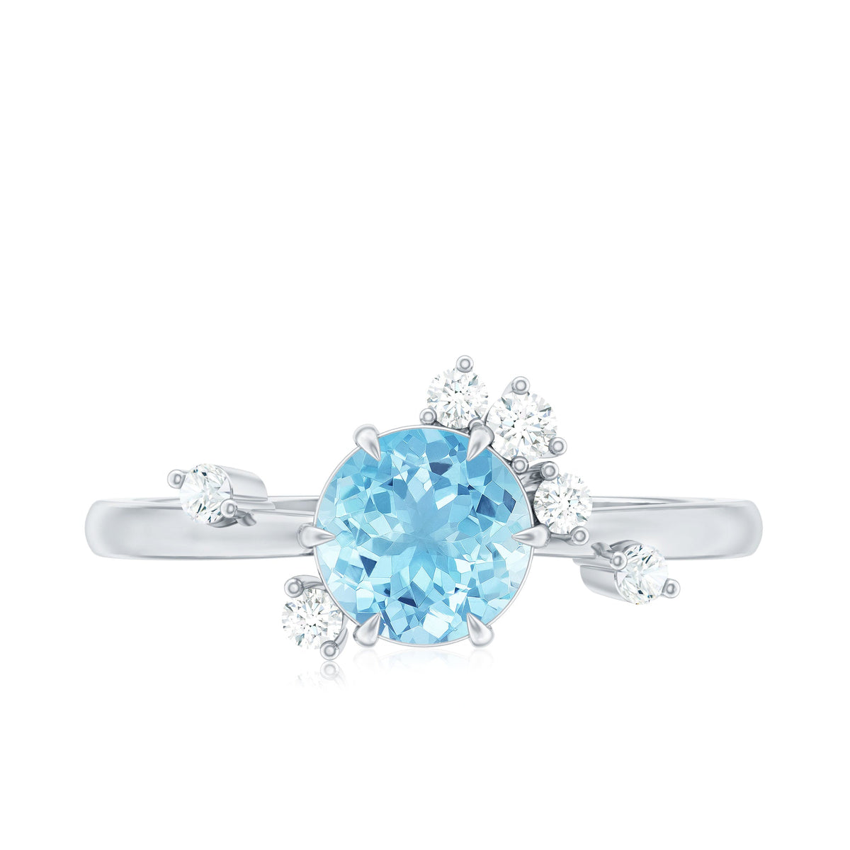 Genuine 0.8 Aquamarine Pre Engagement Ring with Scatter Diamonds