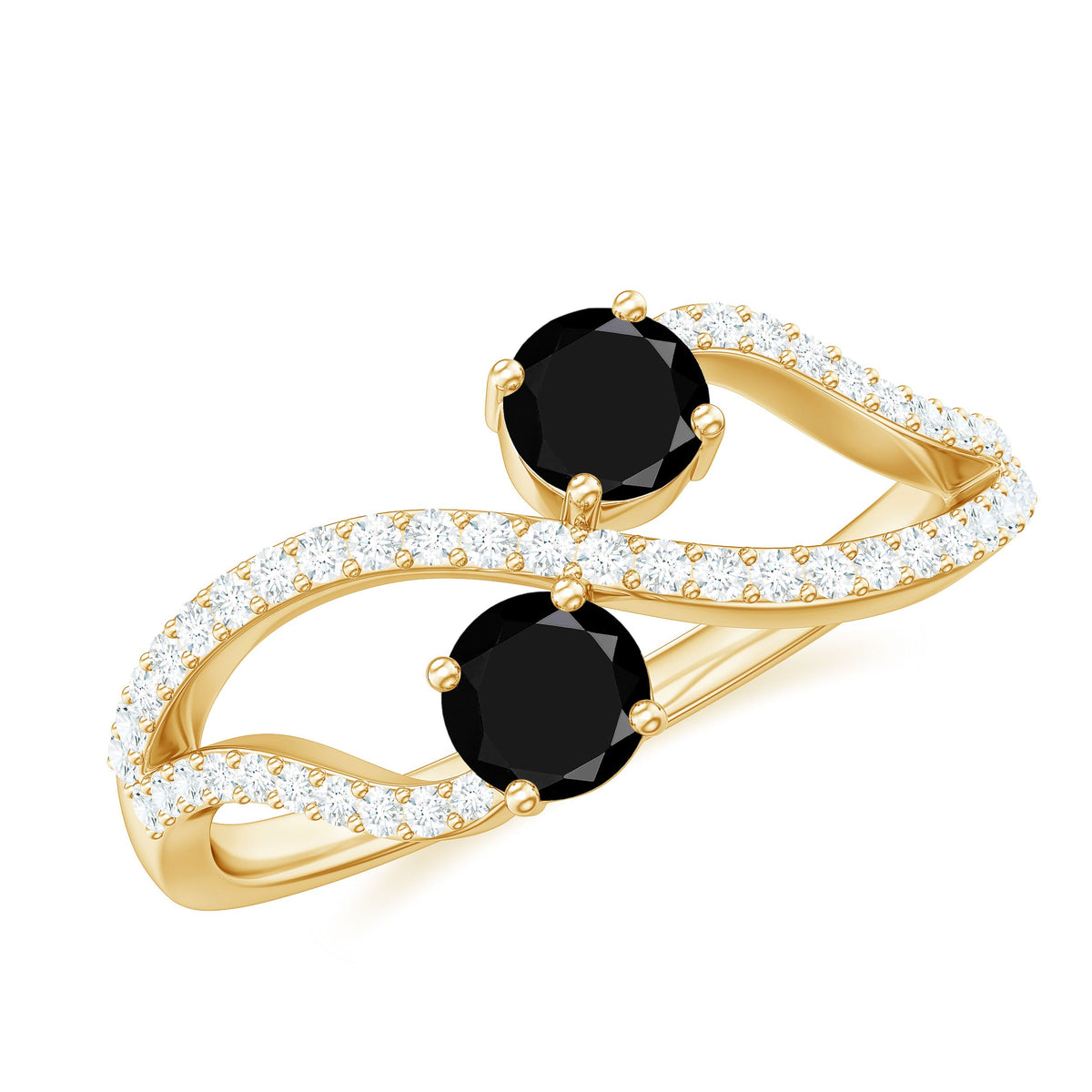 Natural Black Onyx 2 Stone Promise Ring with Diamond