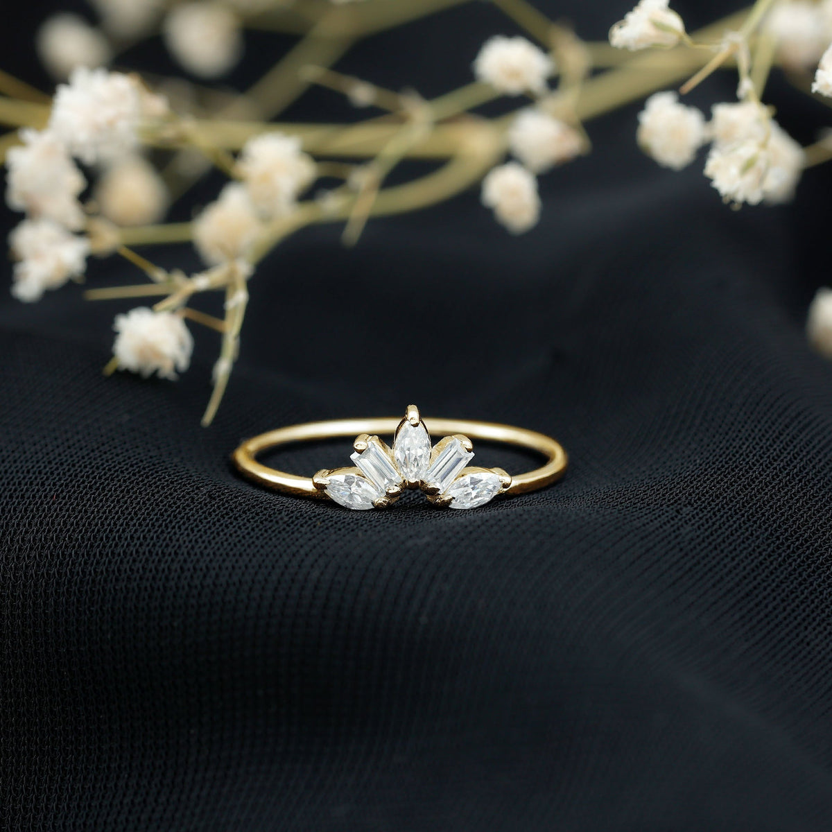Marquise and Baguette Moissanite Enhancer Ring