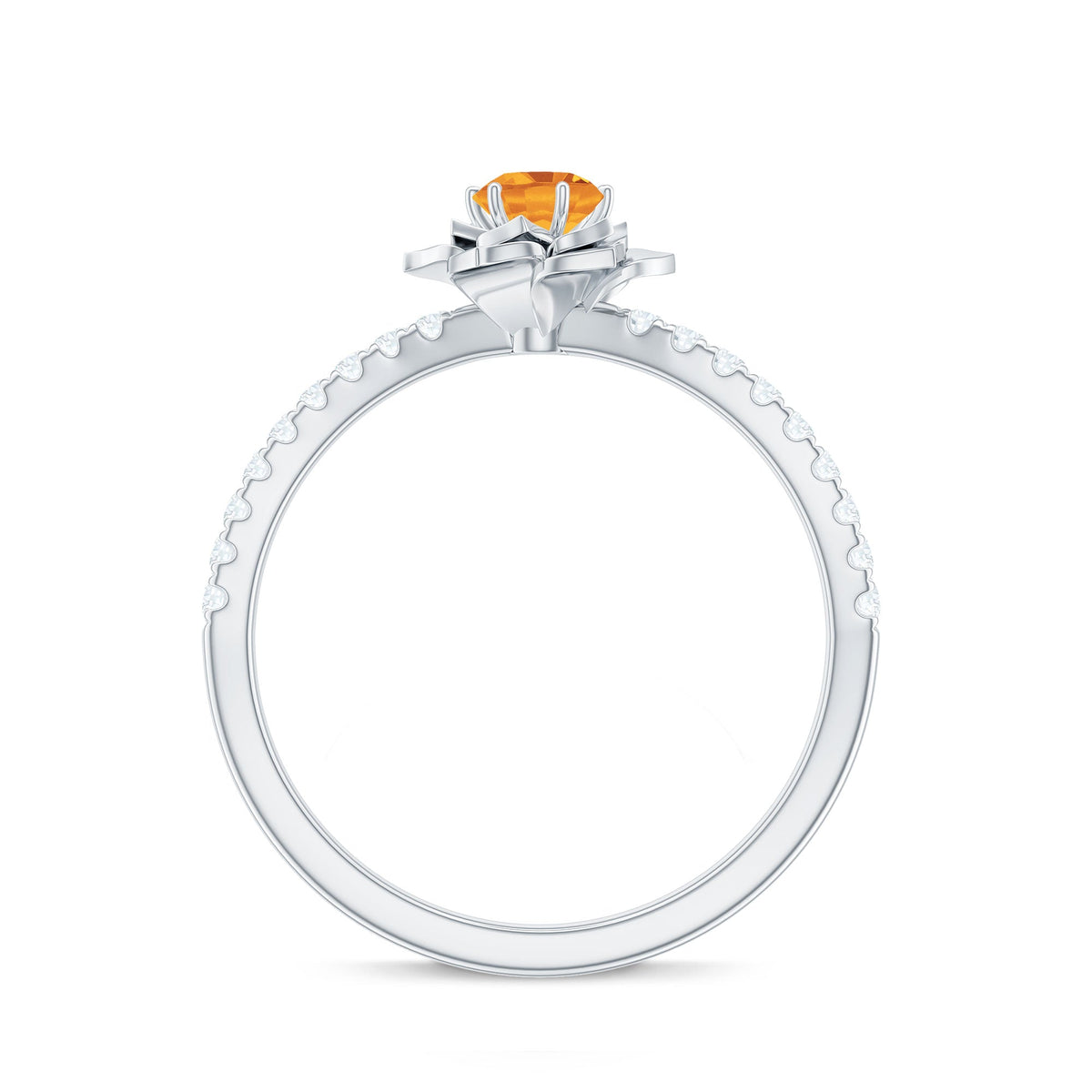 Certified Real Citrine Flower Engagement Ring with Diamond