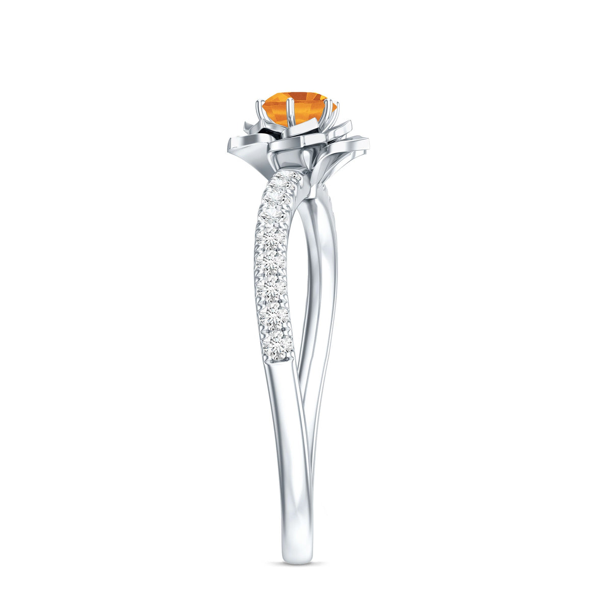 Certified Real Citrine Flower Engagement Ring with Diamond
