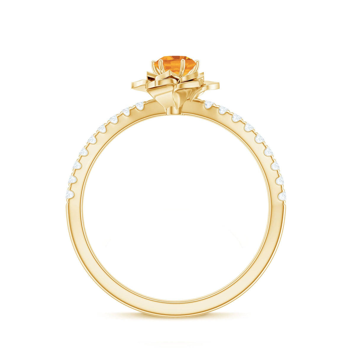 Certified Real Citrine Flower Engagement Ring with Diamond