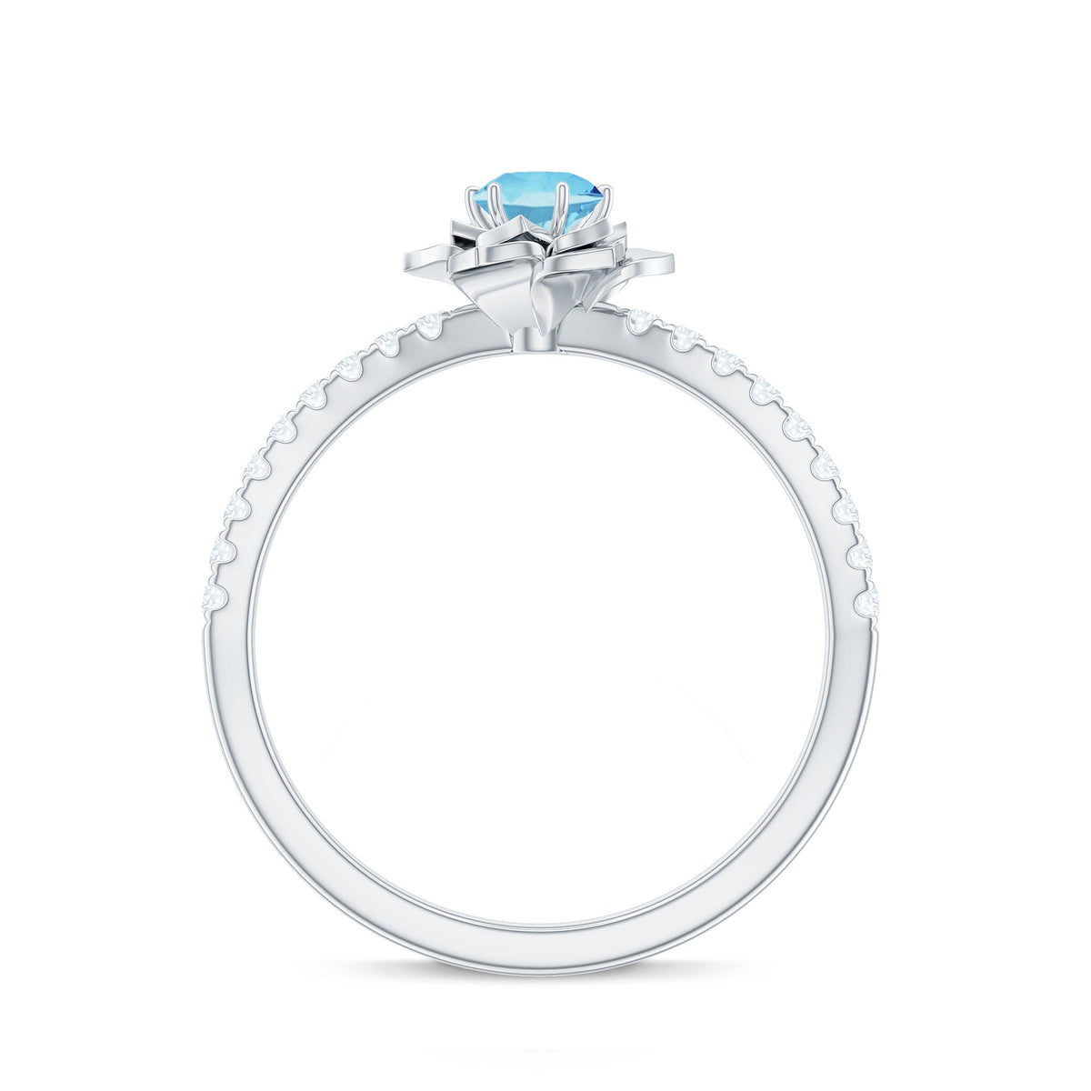 Floral Inspired Aquamarine Rose Engagement Ring with Diamond