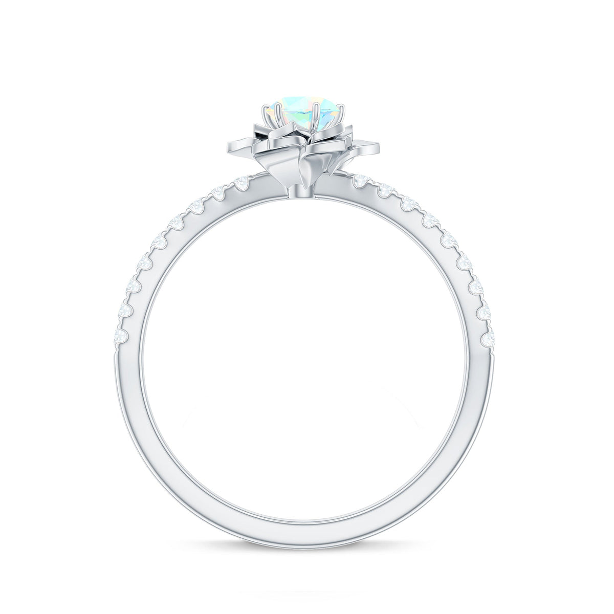Natural Ethiopian Opal Floral Engagement Ring with Diamond Side Stones