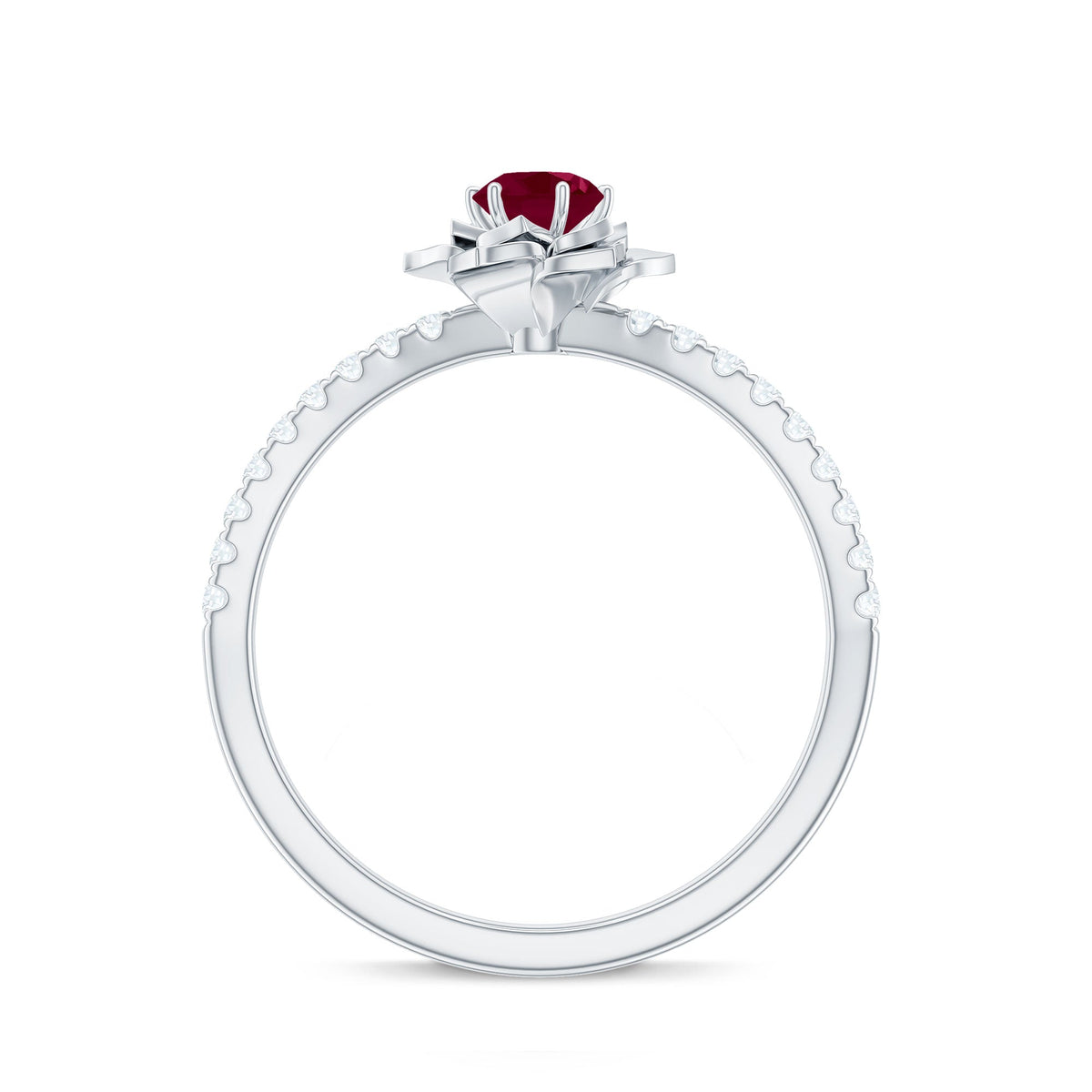 Natural 0.6 Carat Ruby Flower Engagement Ring with Diamond