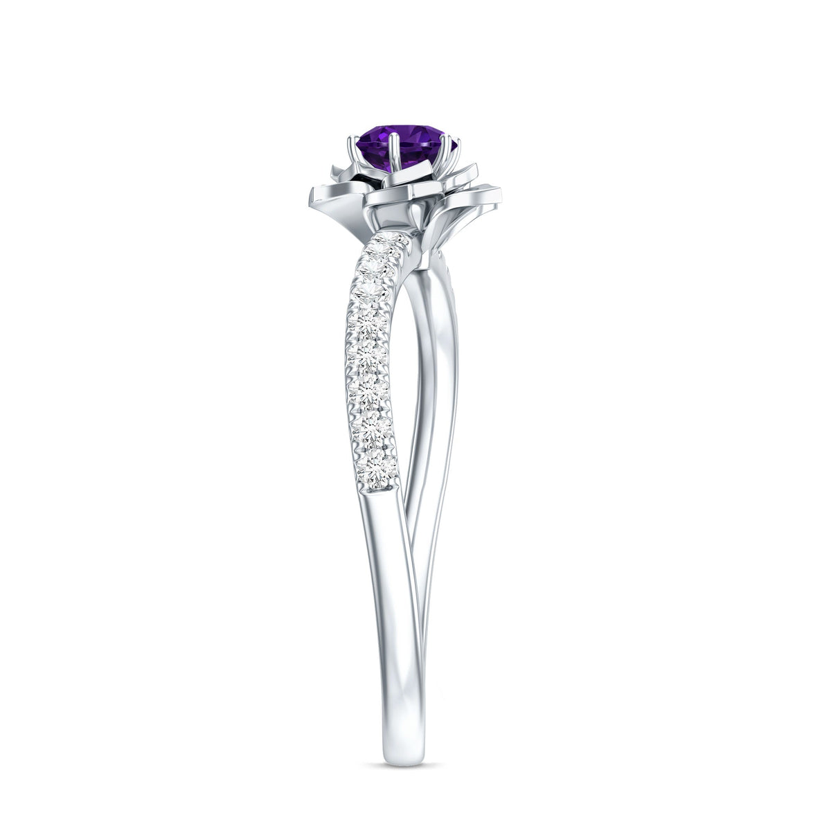 Natural Amethyst Rose Engagement Ring with Diamond