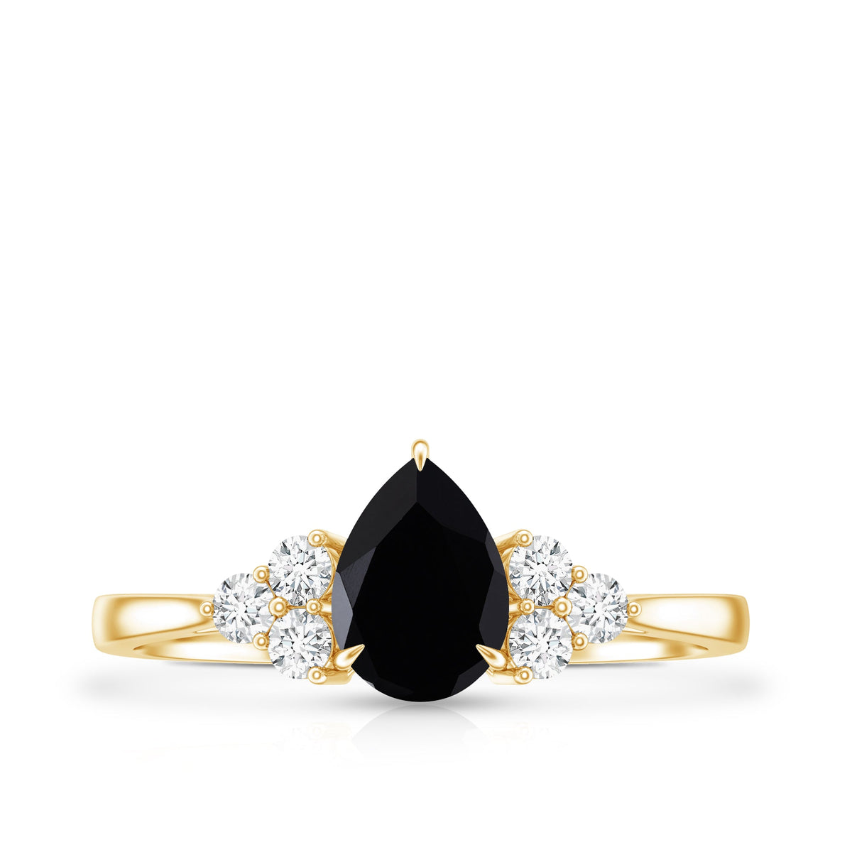 Pear Shaped Black Onyx Engagement Ring with Real Diamond Trio