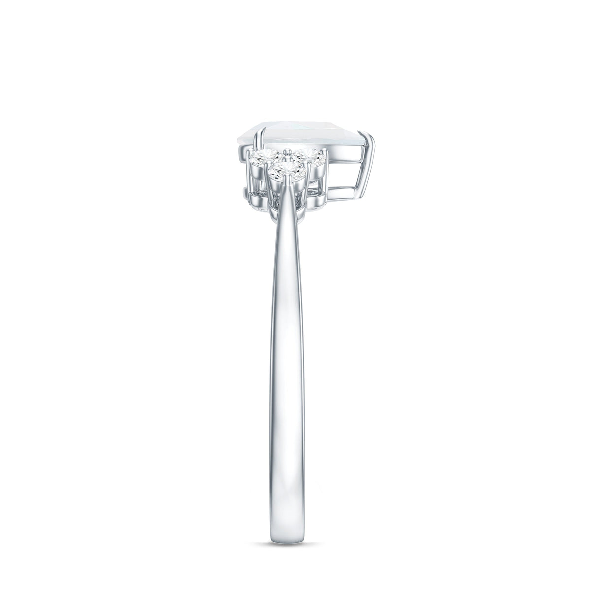 Pear Shape Moonstone Solitaire Ring with Diamond Trio