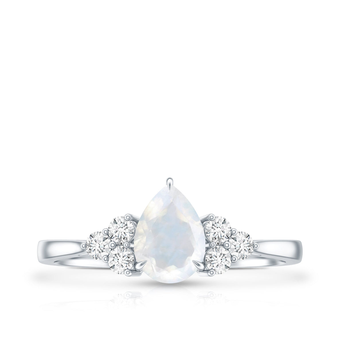 Pear Shape Moonstone Solitaire Ring with Diamond Trio