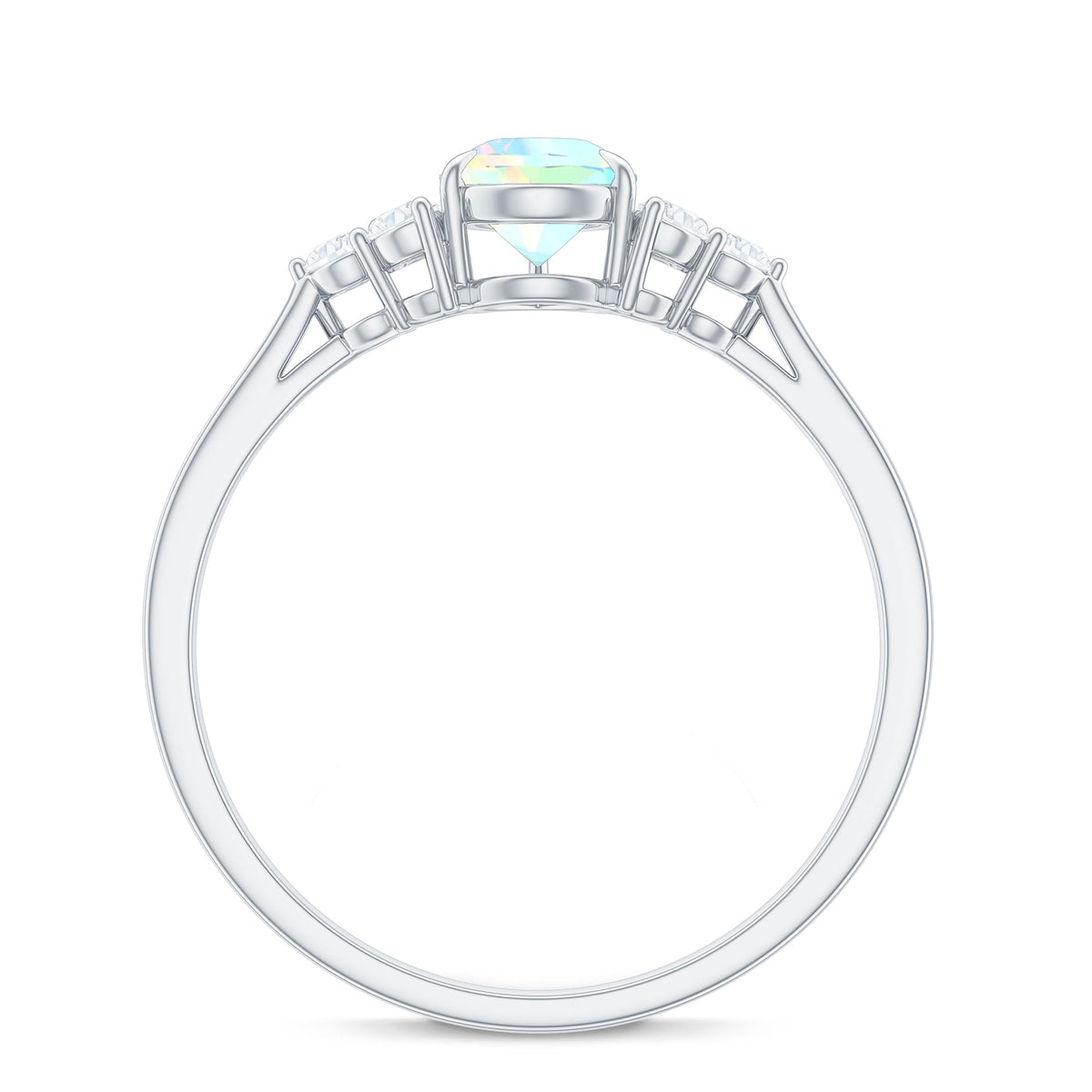 Certified Real Opalescent Pear Shaped Engagement Ring with Diamond Trio