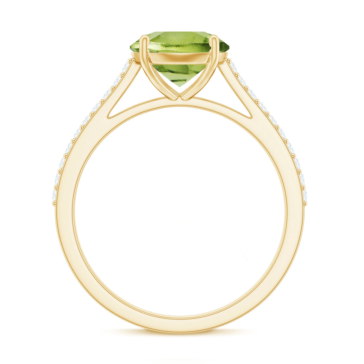 Natural 2 Carat Peridot Solitaire Engagement Ring with Diamond
