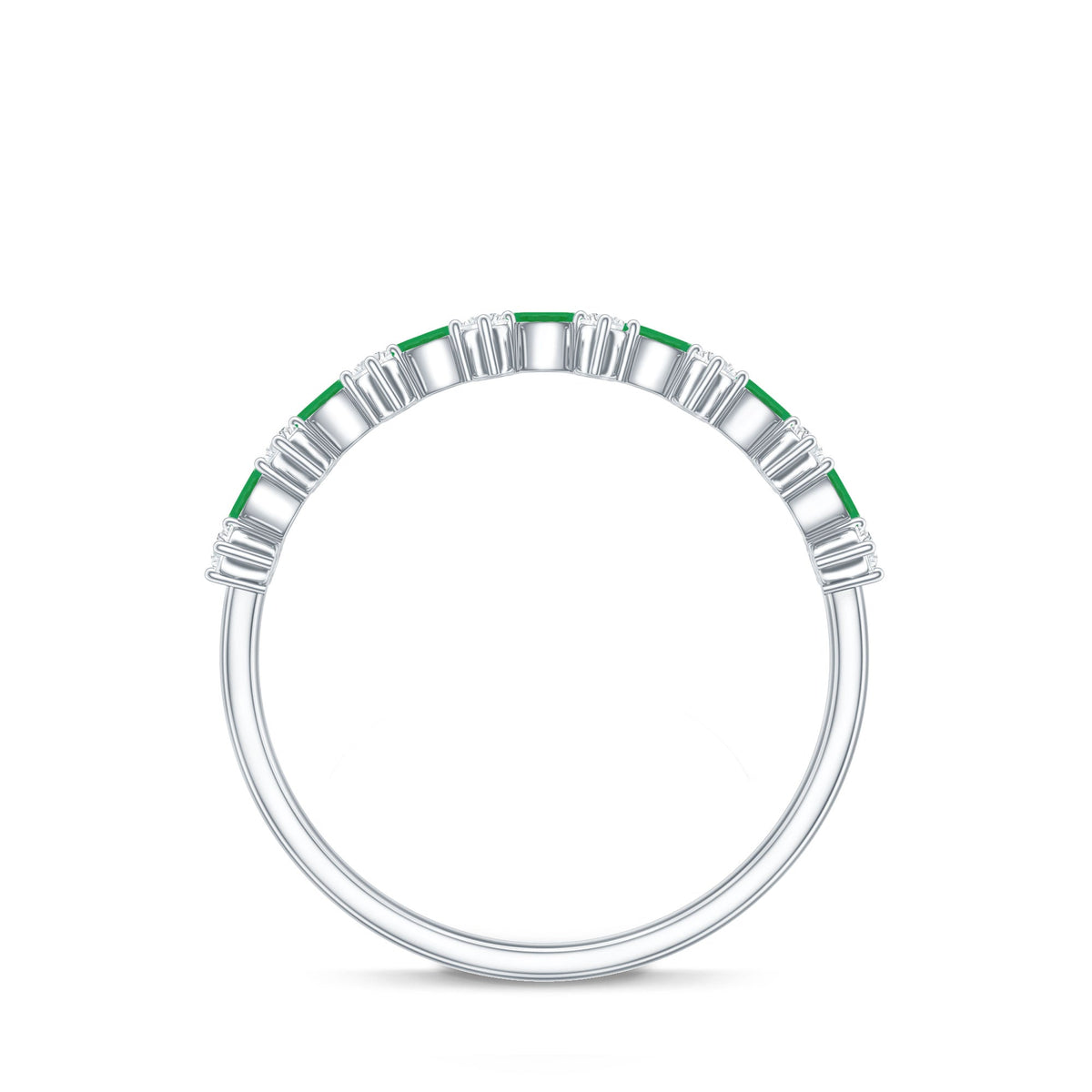 Genuine Emerald and Diamond Half Eternity Ring for Women