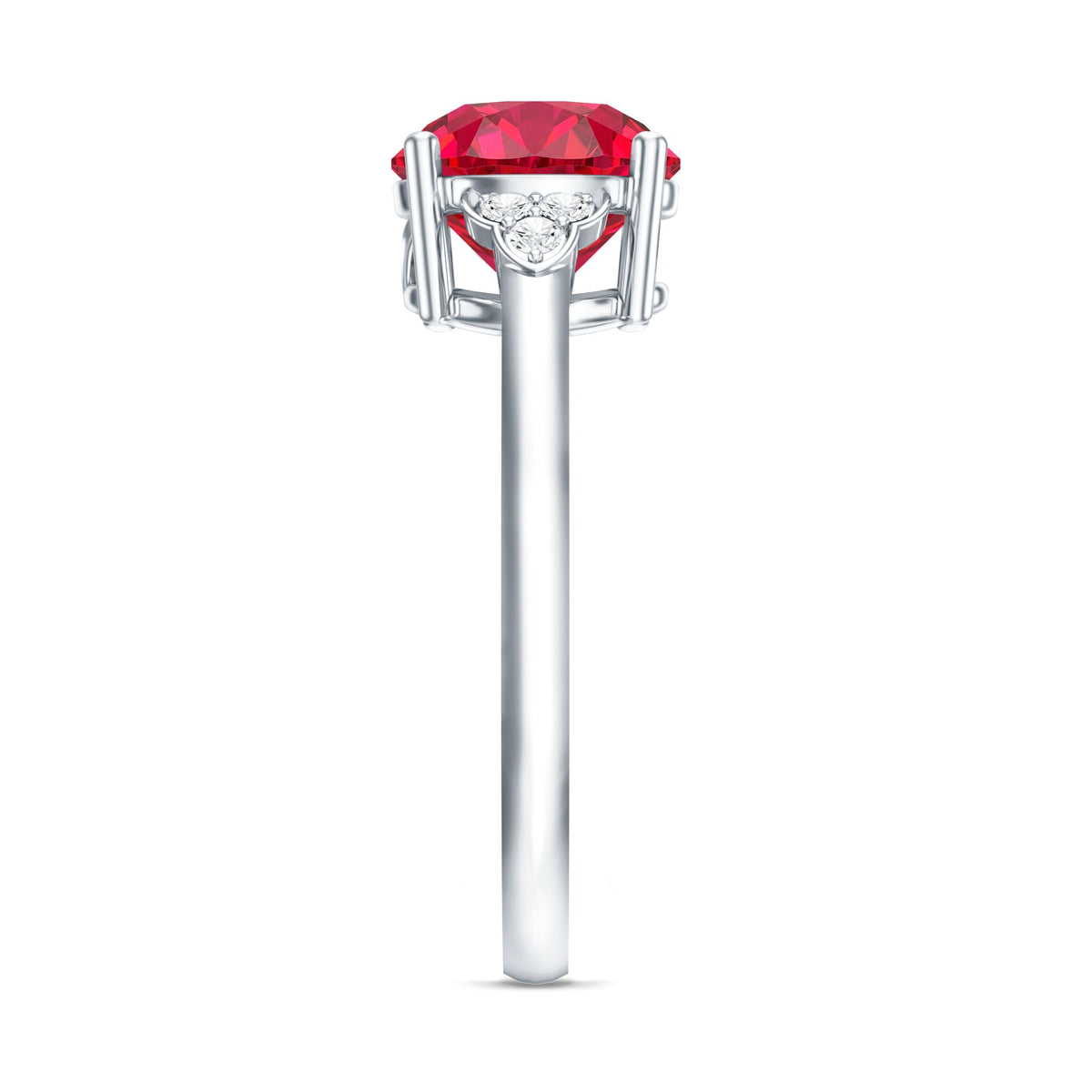 Lab Grown Ruby Solitaire Engagement Ring with Diamond Trio