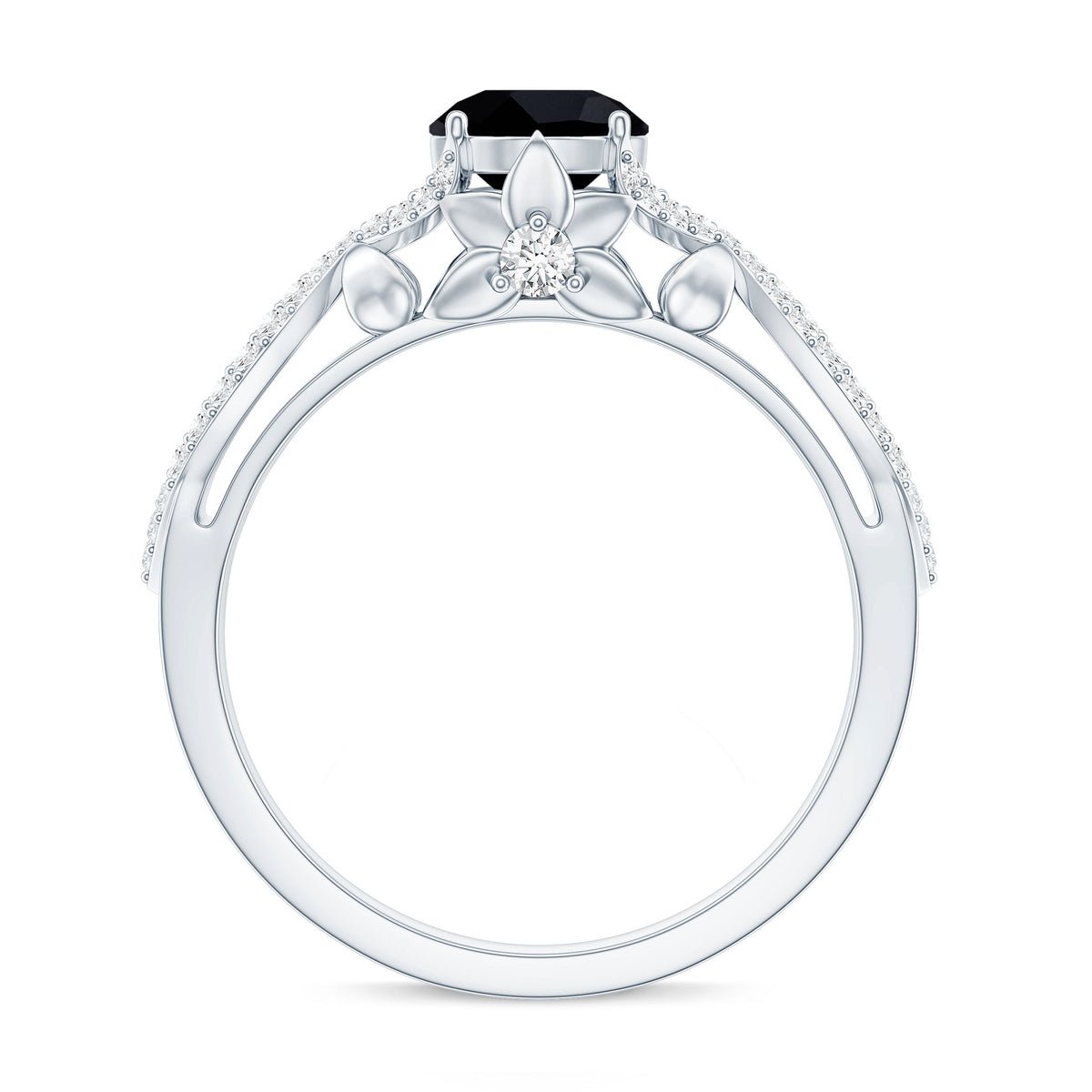 1.3 Carat Lab Grown Black and White Diamond Engagement Ring with Crossover Shank