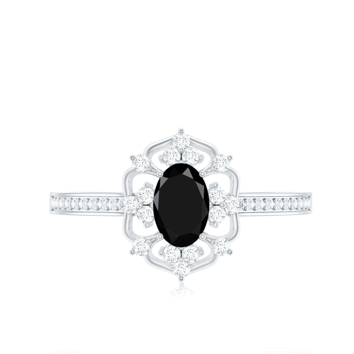 Vintage Looking Black Spinel Oval Engagement Ring with Diamond