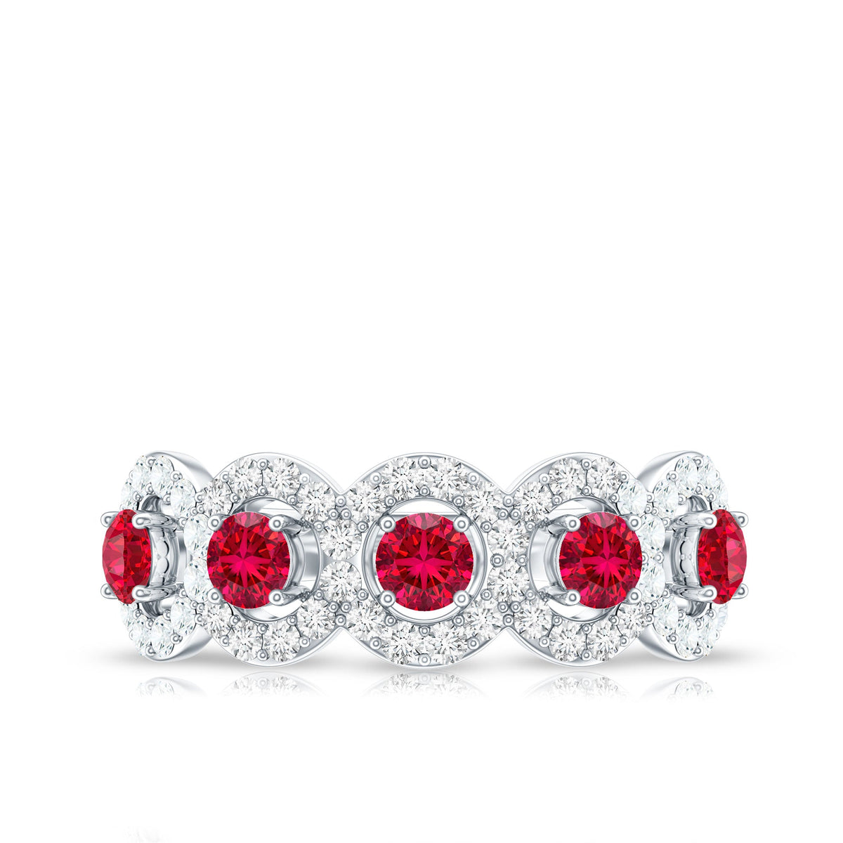 Classic Lab Grown Ruby and Diamond Halo Half Eternity Ring