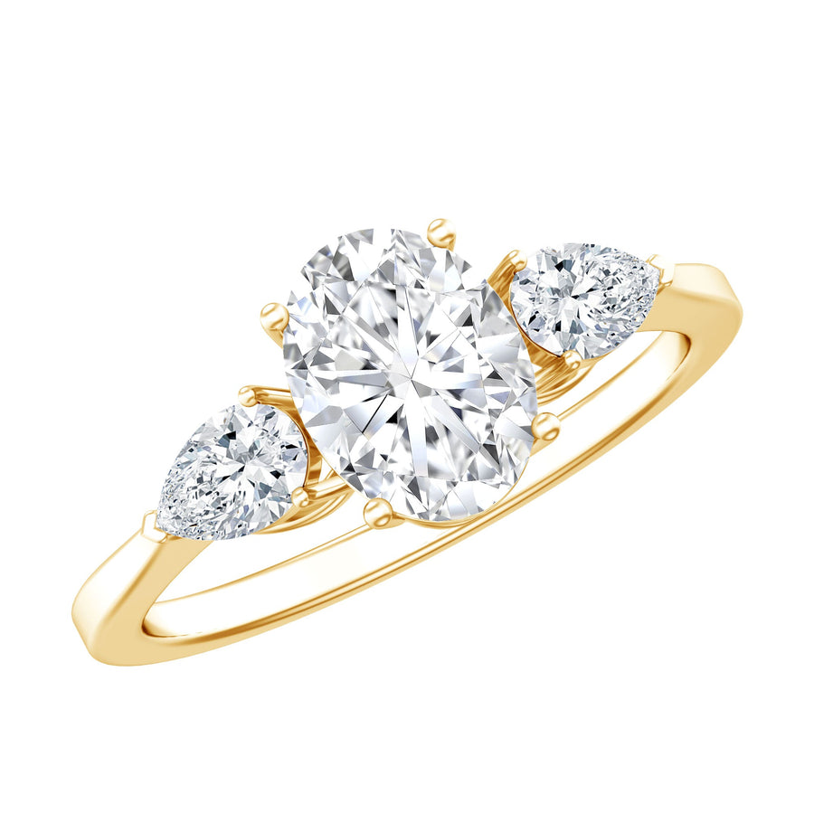 Oval and Pear Cut Moissanite Three Stone Engagement Ring