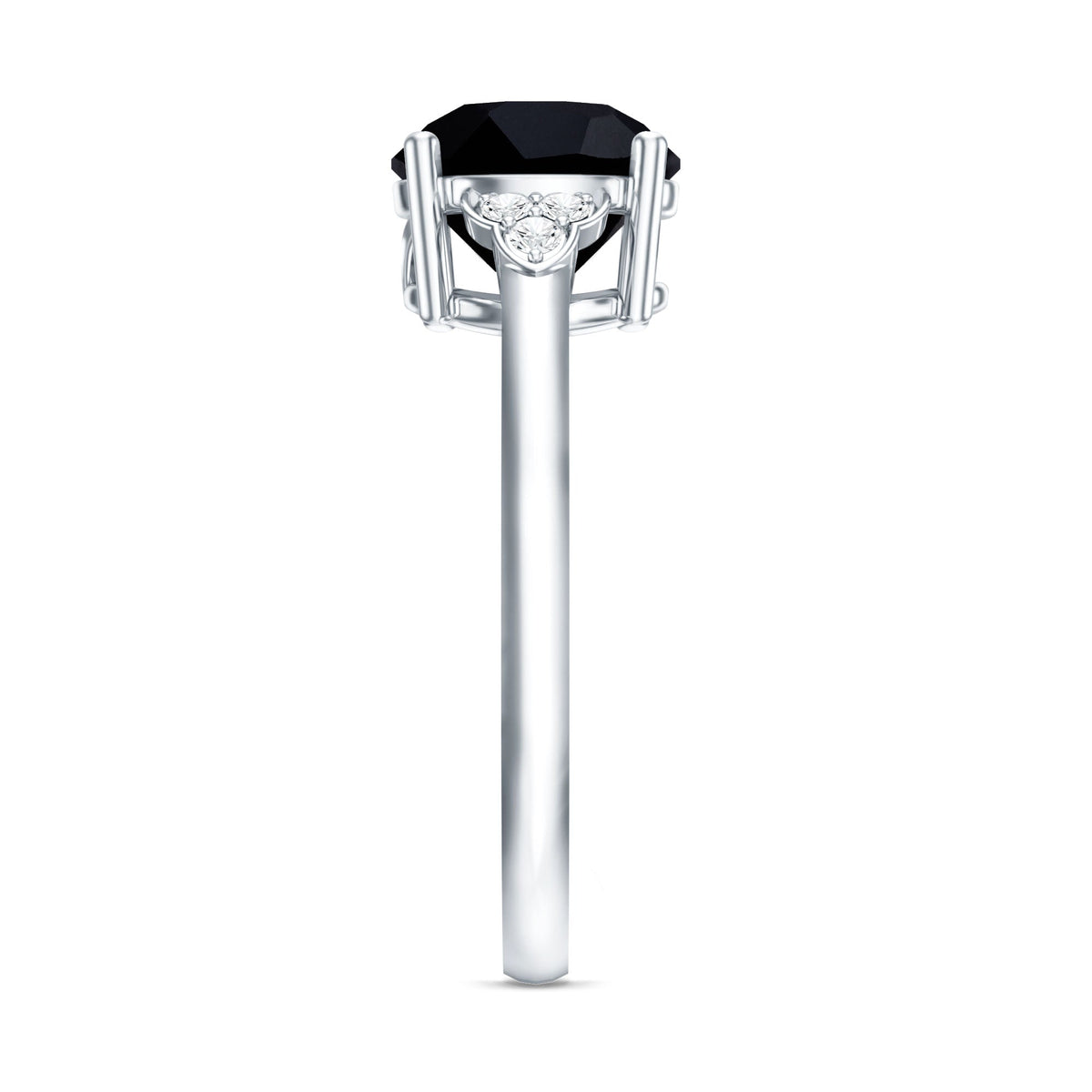 Real Black Onyx Solitaire Engagement Ring with Diamond Trio