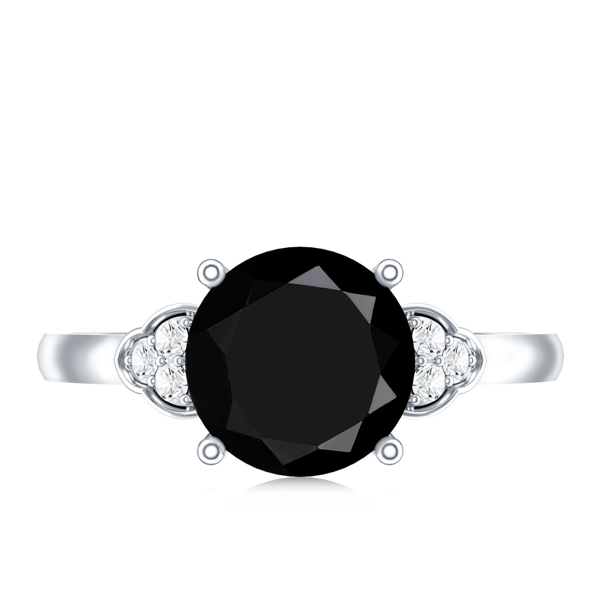Real Black Onyx Solitaire Engagement Ring with Diamond Trio