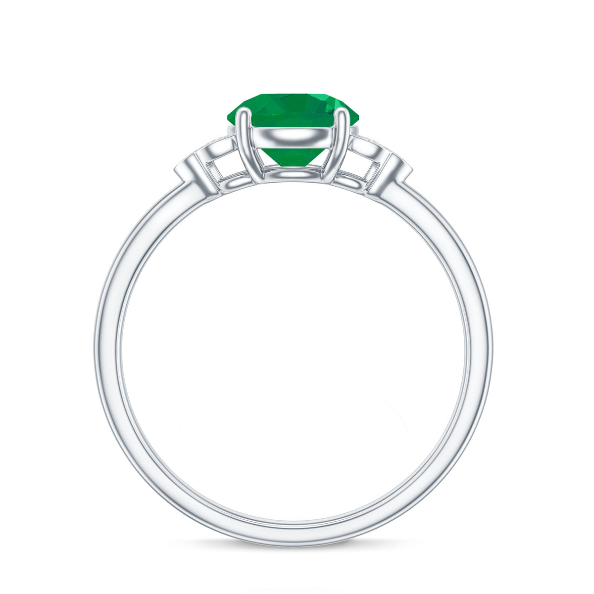 Natural Solitaire Emerald Engagement Ring with Diamond Trio