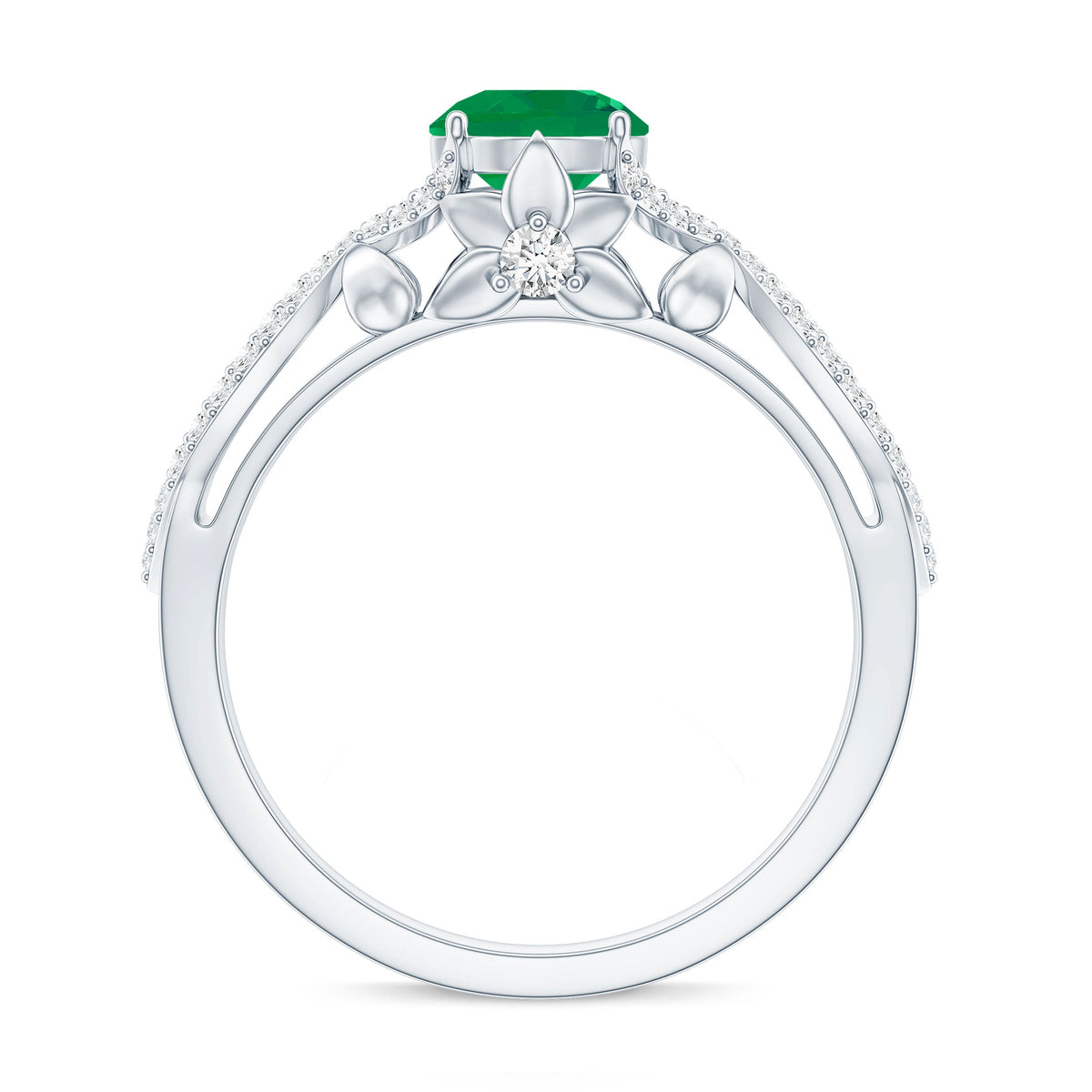 Designer Emerald Crossover Engagement Ring with Diamond