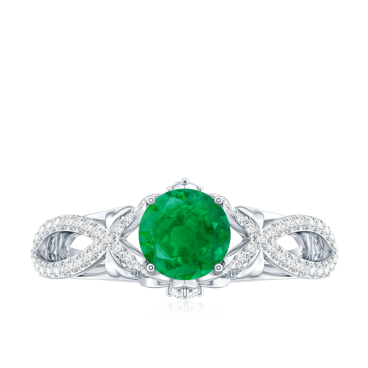 Designer Emerald Crossover Engagement Ring with Diamond