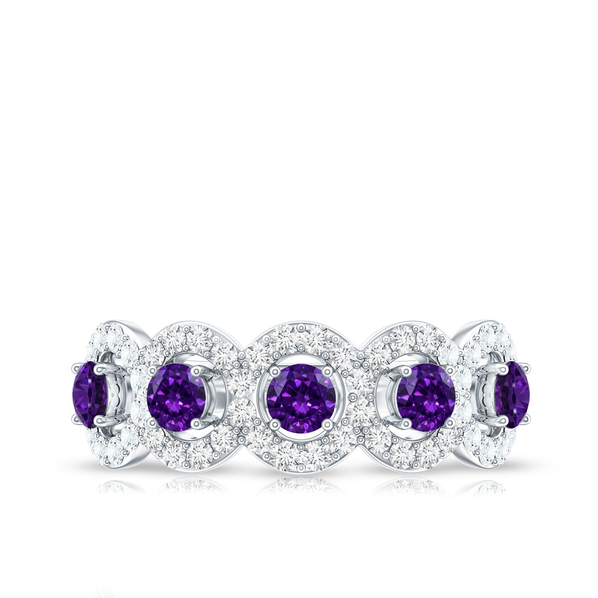 Natural Amethyst Diamond Half Eternity Band Ring for Women