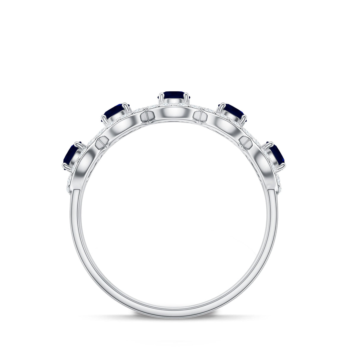 Classic Blue Sapphire Half Eternity Anniversary Ring with Diamond