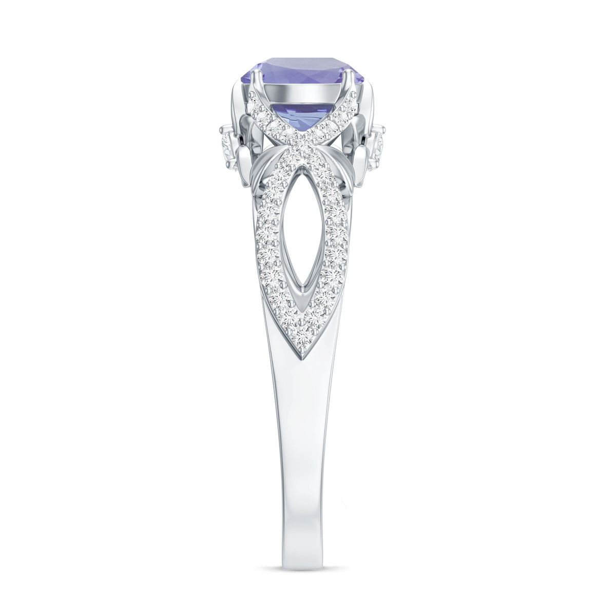 Designer Tanzanite Engagement Ring with Diamond Crossover Shank