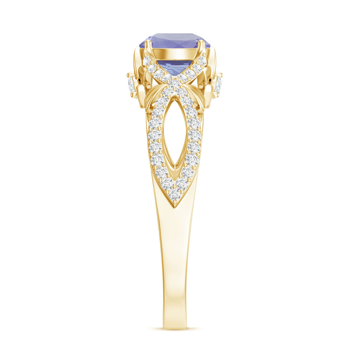 Designer Tanzanite Engagement Ring with Diamond Crossover Shank