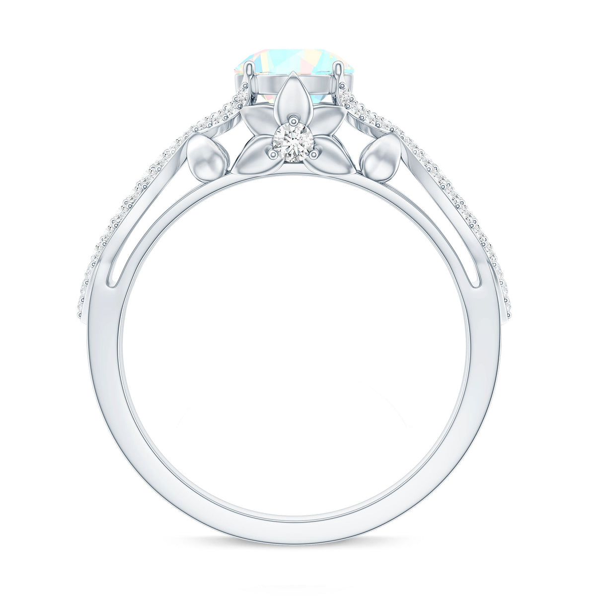 Ethiopian Opal and Diamond Engagement Ring with Crossover Shank