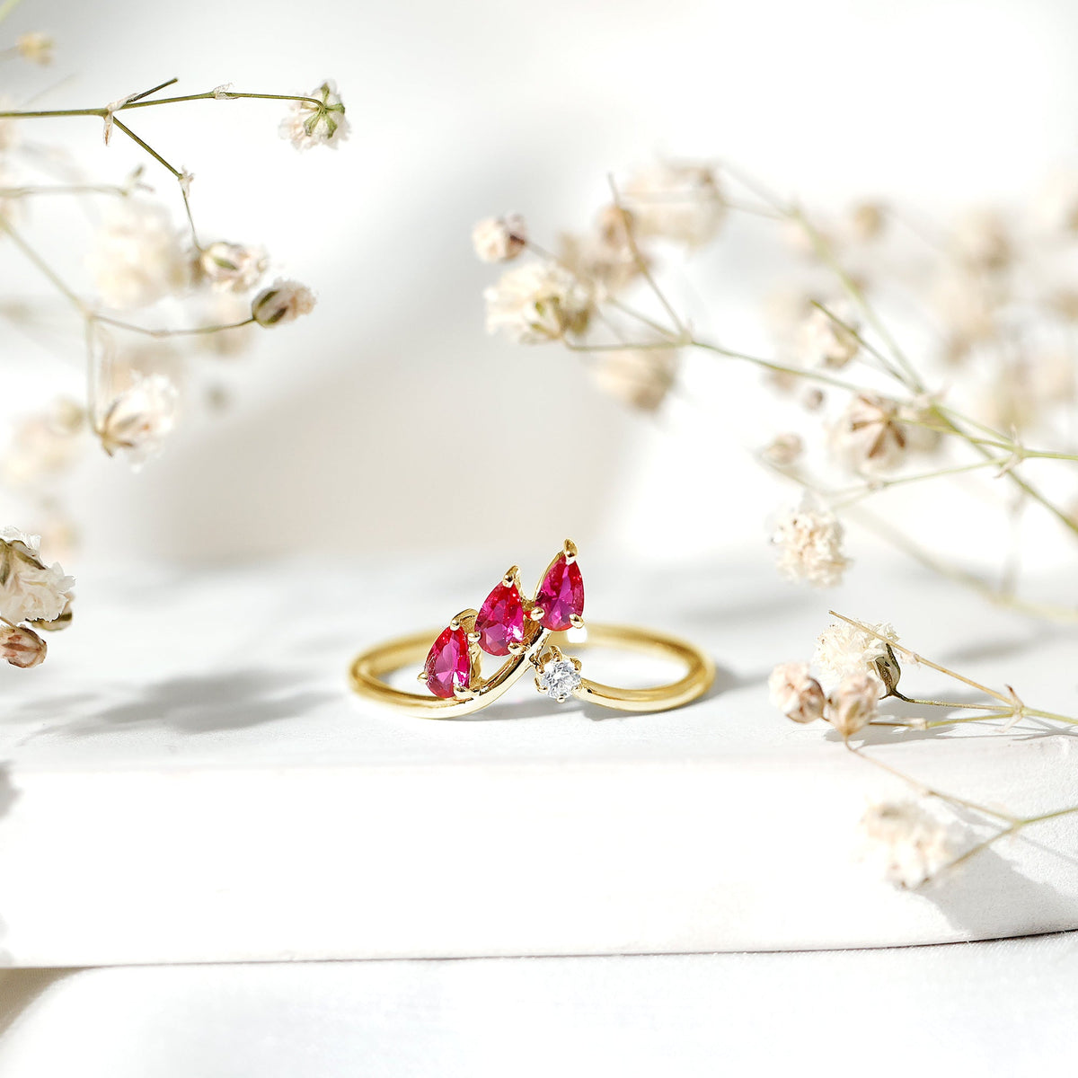 Certified Lab Grown Ruby Ring Guard with Diamond