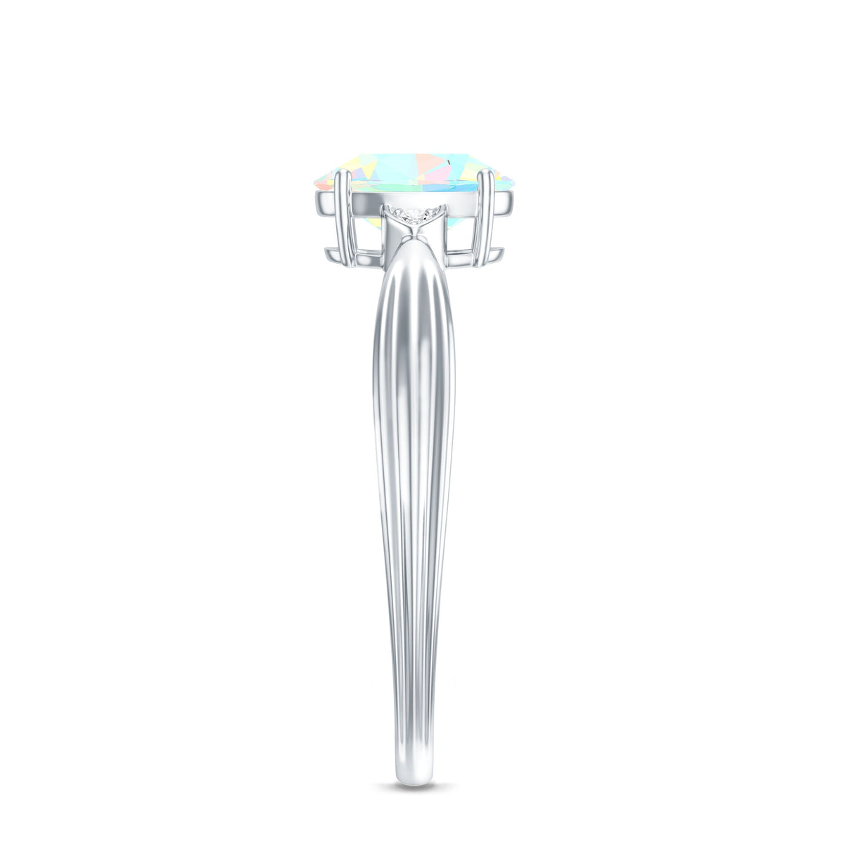 Natural Solitaire Ethiopian Opal Diamond Oval Engagement Ring With Pinched Shank