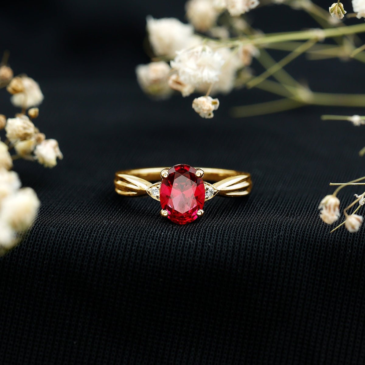 Oval Shaped 1.5 Carat Lab Created Ruby Solitaire Engagement Ring