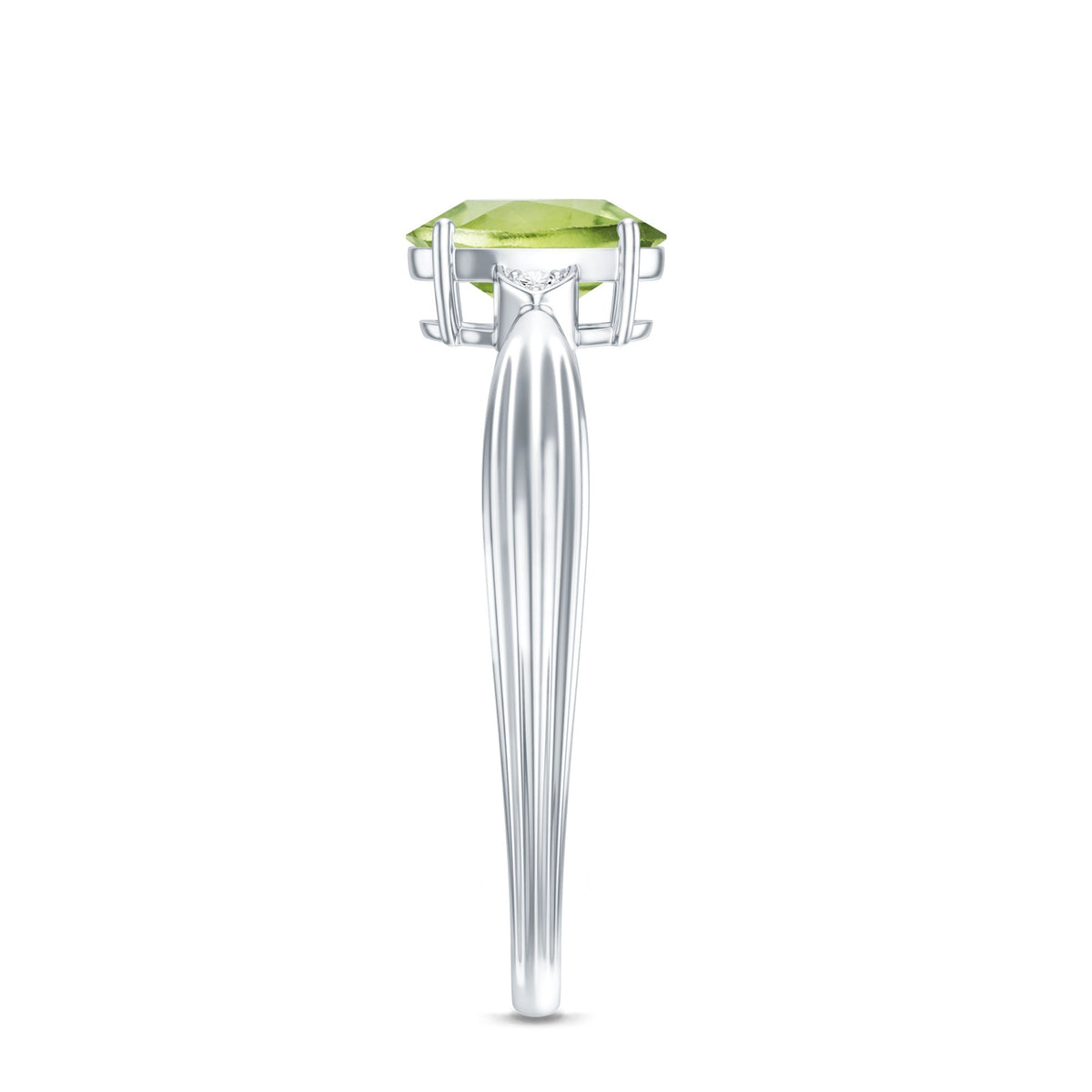 Natural 1 Carat Peridot Oval Engagement Ring with Diamond