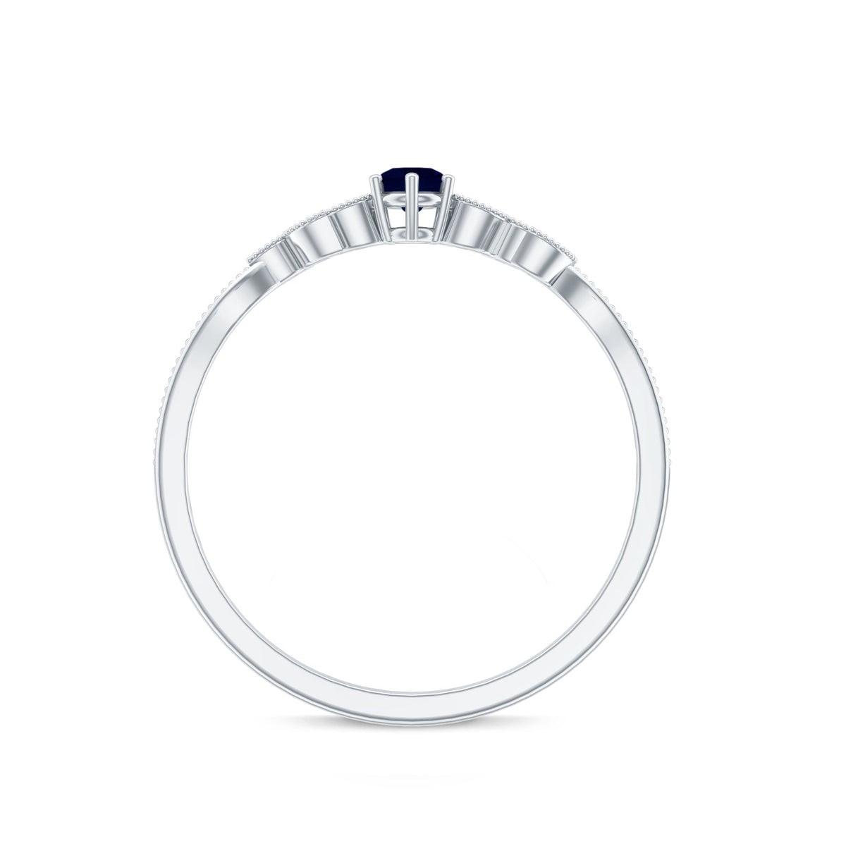 Minimalist Blue Sapphire and Diamond Leaf Promise Ring with Certificate
