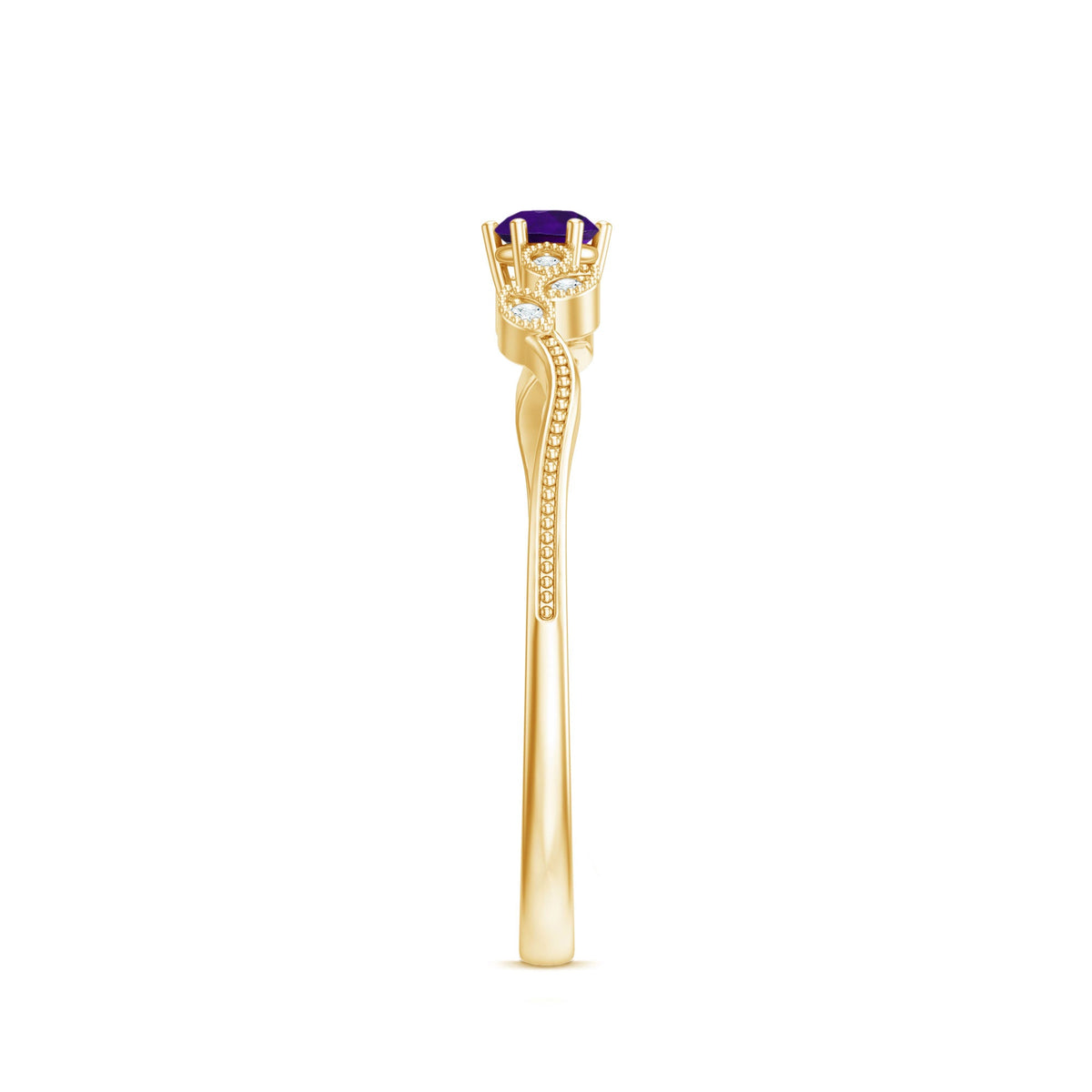 Nature Inspired Amethyst Promise Ring with Diamond