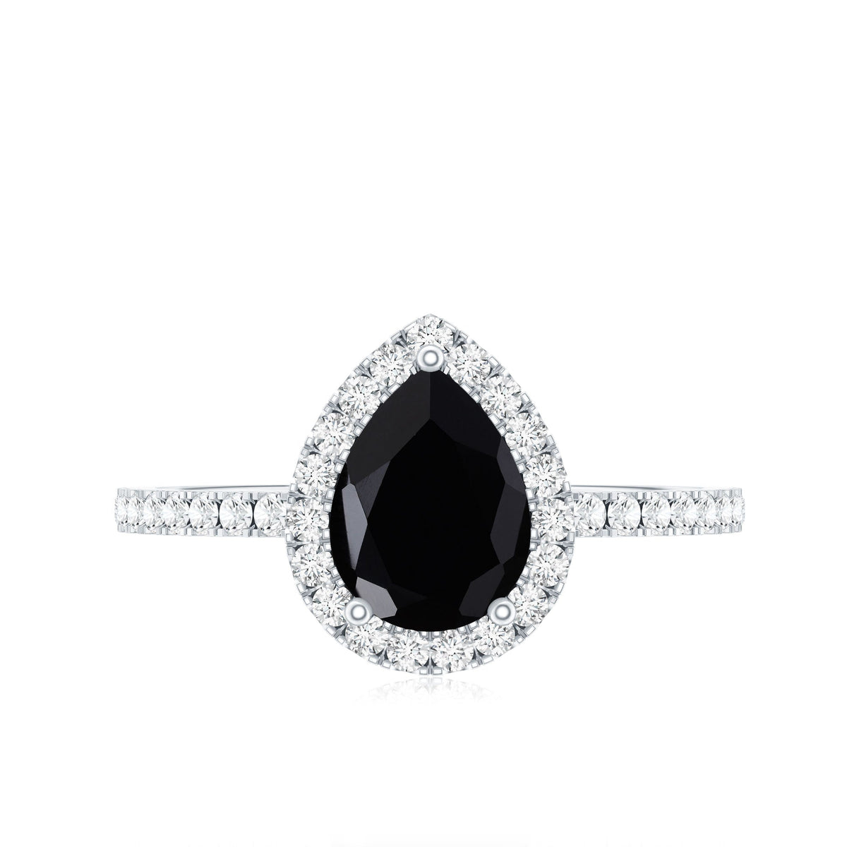 Genuine Black Onyx Teardrop Engagement Ring with Diamond