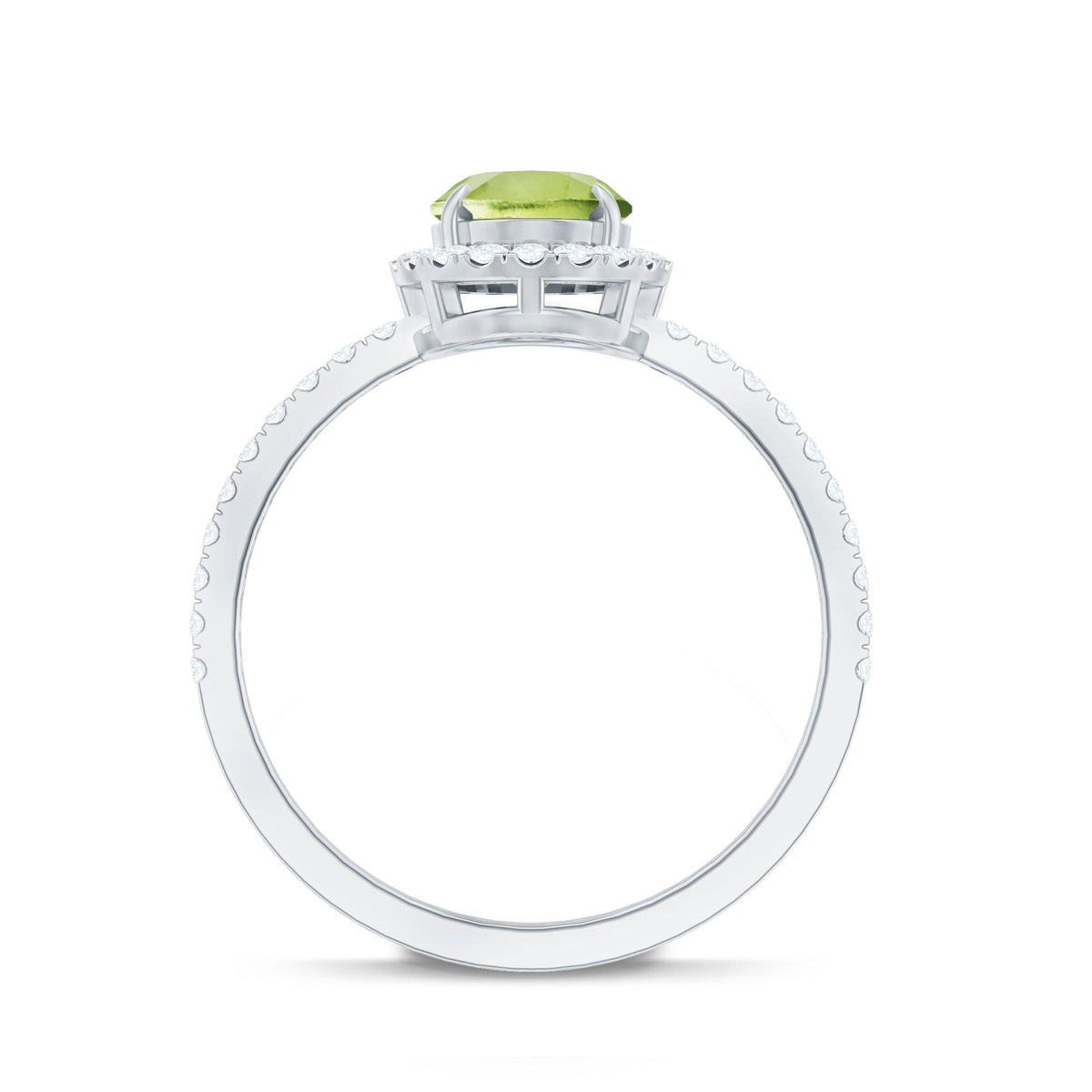 Natural 1 Carat Peridot Oval Engagement Ring with Diamond Halo