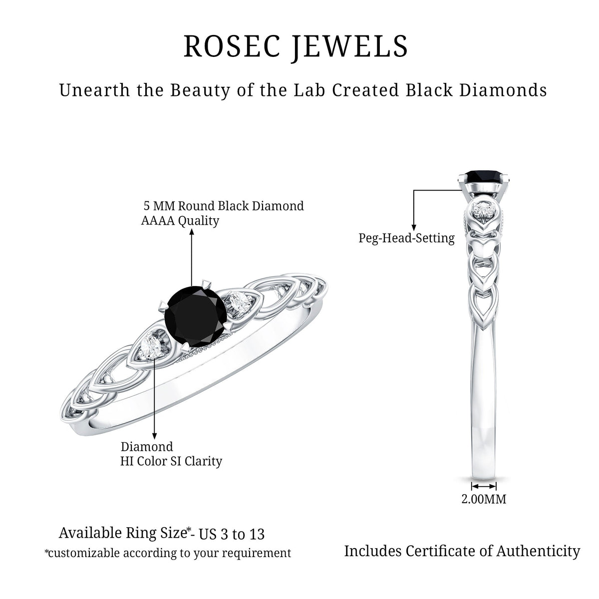 Certified 0.84 Carat Lab Grown Black Diamond Promise Ring with White Diamond