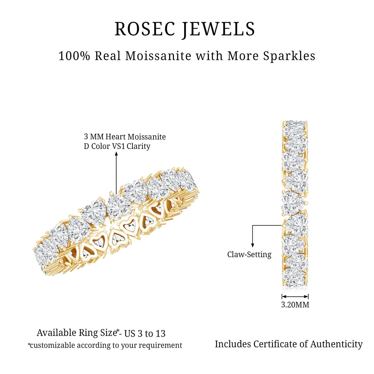 Claw Set Moissanite Heart Wedding Band for Women