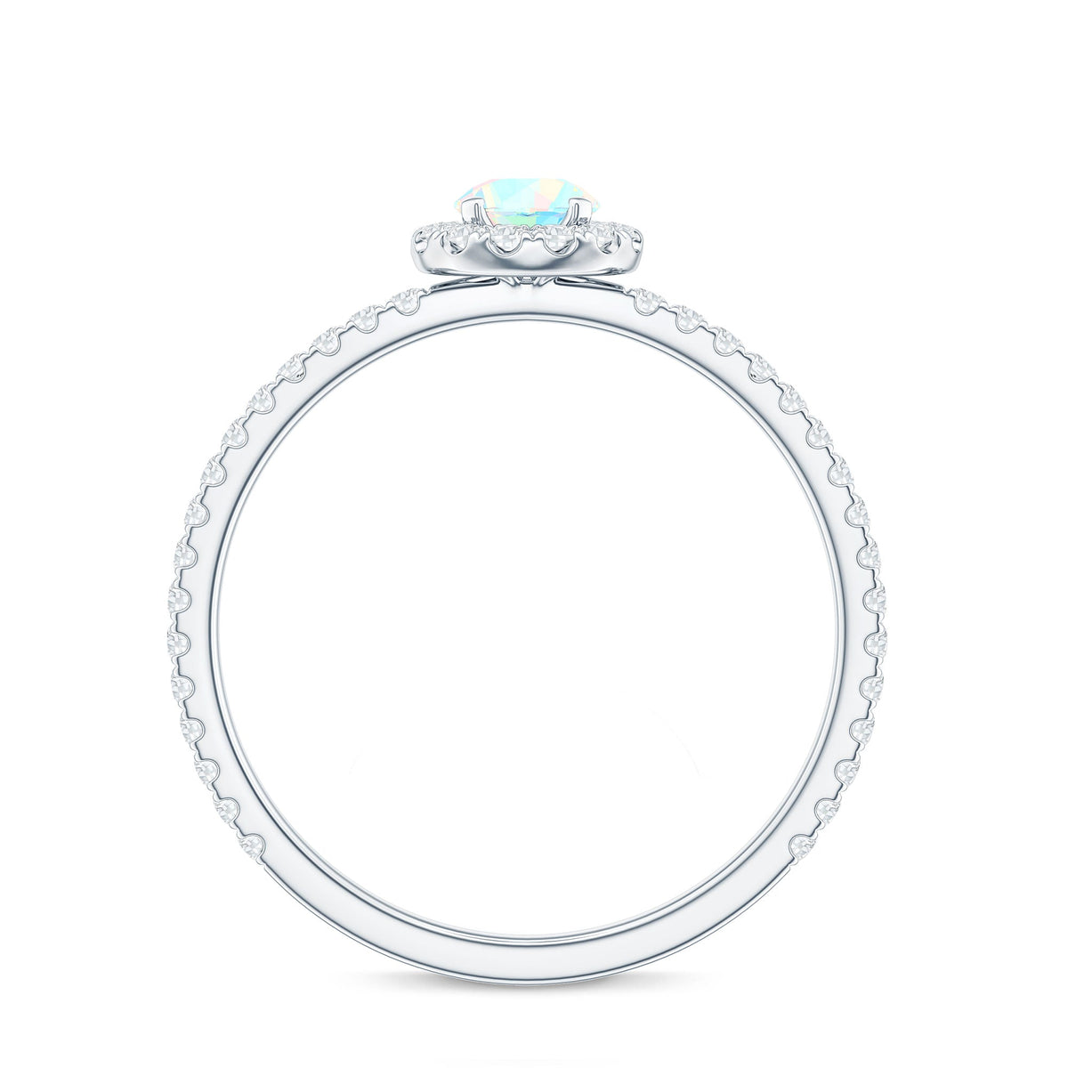 Natural Opalescent Promise Engagement Ring with Diamond Halo